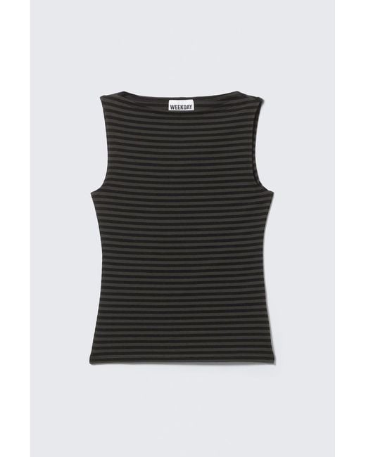 Weekday Black Gestreiftes Ärmelloses Top Mit U-Boot-Ausschnitt