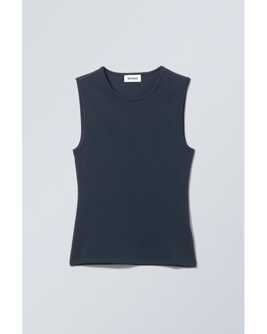Weekday Blue Fitted Cotton Tank Top