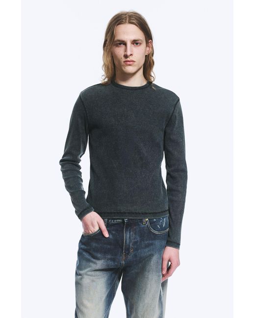 Weekday Blue Ribbed Long-Sleeved T-Shirt for men
