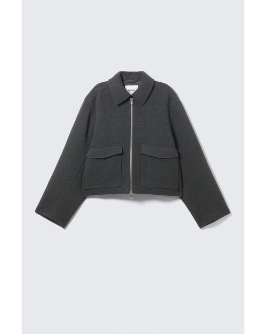 Monki Black Cropped Boxy Zip Jacket