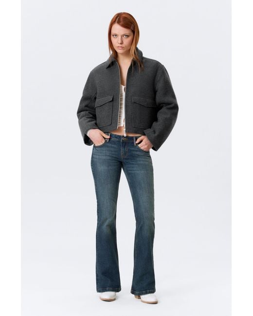 Monki Black Cropped Boxy Zip Jacket
