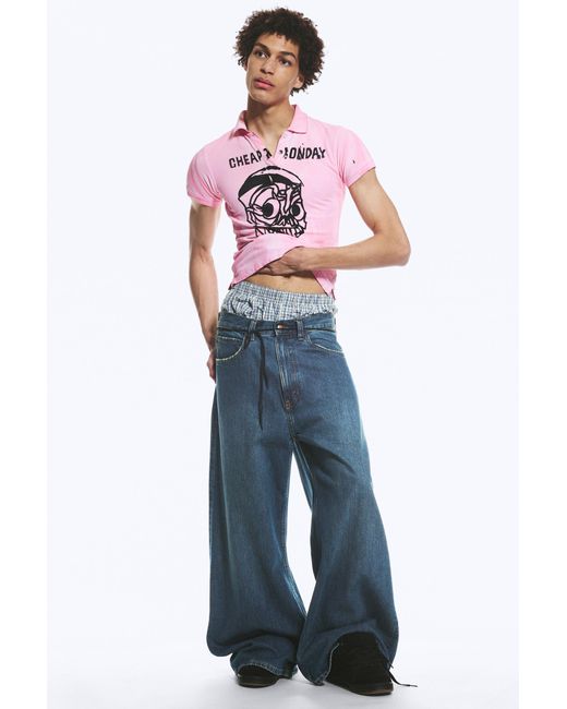 Cheap Monday Blue Rad Super Regular Waist Loose Wide Jeans for men