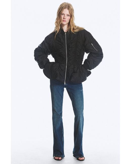 Monki Black Slim Ruched Peplum Bomber Jacket