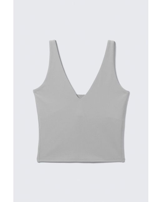 Weekday Gray Cropped Plunge Sports Top