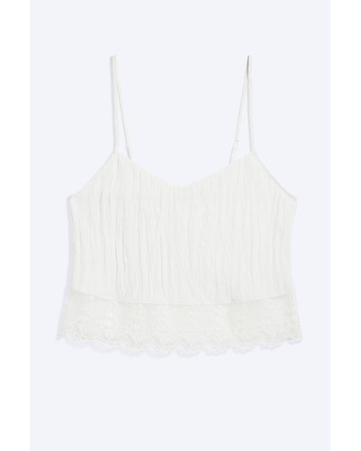Monki White Cropped Lace‑Trim Camisole