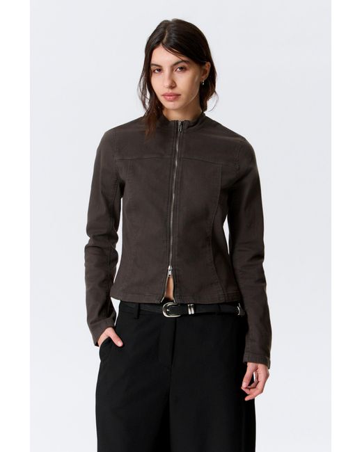 Weekday Gray Genevieve Slim Structured Cotton Zip Jacket