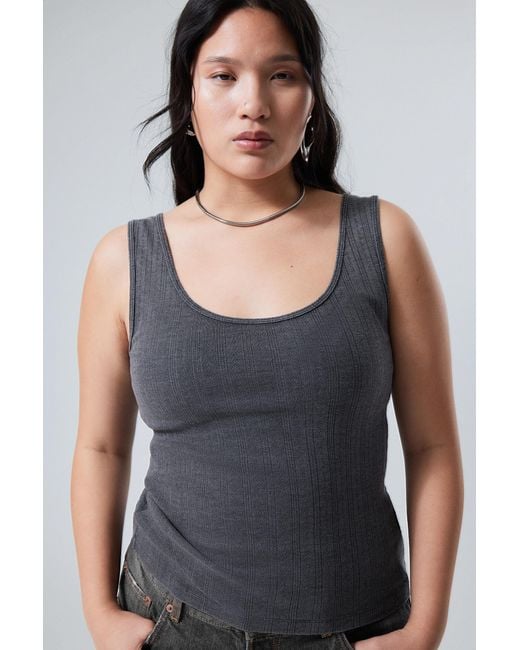 Weekday Gray Fitted Pointelle Tank Top