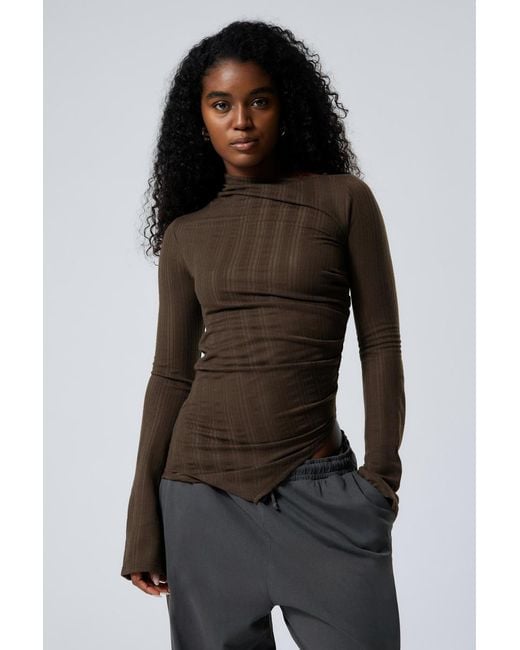 Weekday Black Transparente, Asymmetrische Langarmbluse