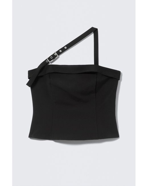 Weekday Black Faustina C One-Shoulder Buckle Suiting Top