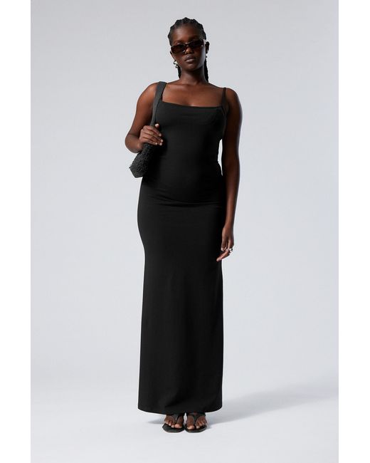 Weekday Black Long Fitted Strap Dress