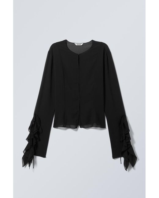 Weekday Black Frilled Long-Sleeved Blouse