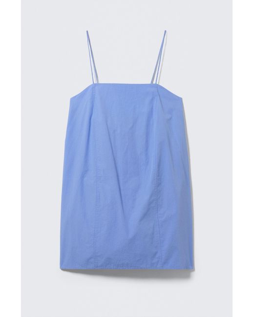 Monki Blue Tie-Back Twill Mini Dress