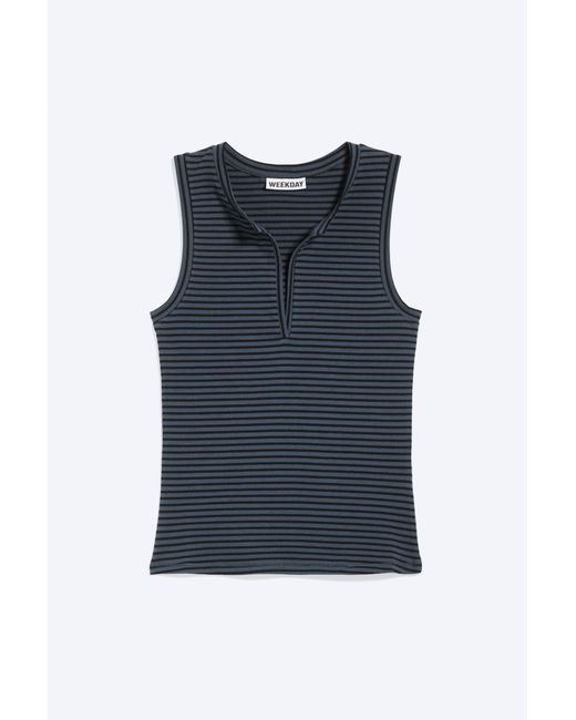 Weekday Blue Slim V-Neck Sleeveless Top