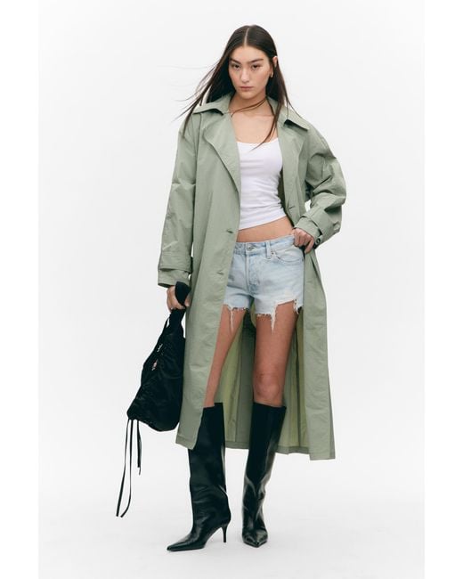 Monki Green Oversized Belted Nylon Trench Coat