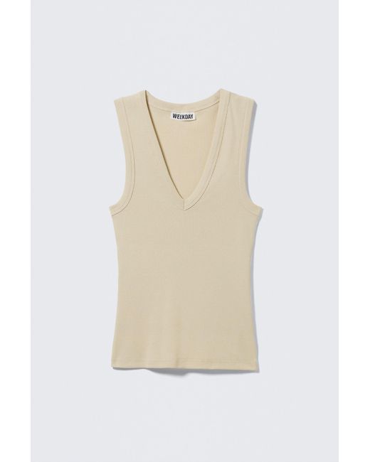 Weekday White Ribbed V-Neck Tank Top