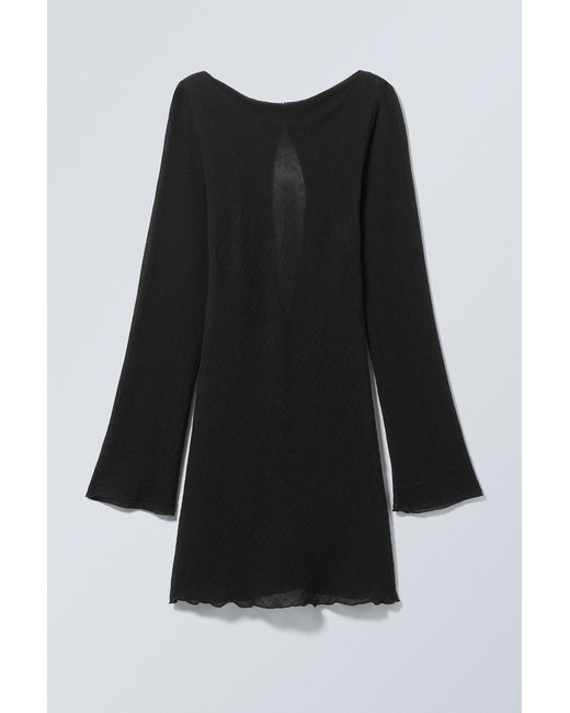 Weekday Black Mini Long Sleeve Linen Blend Dress