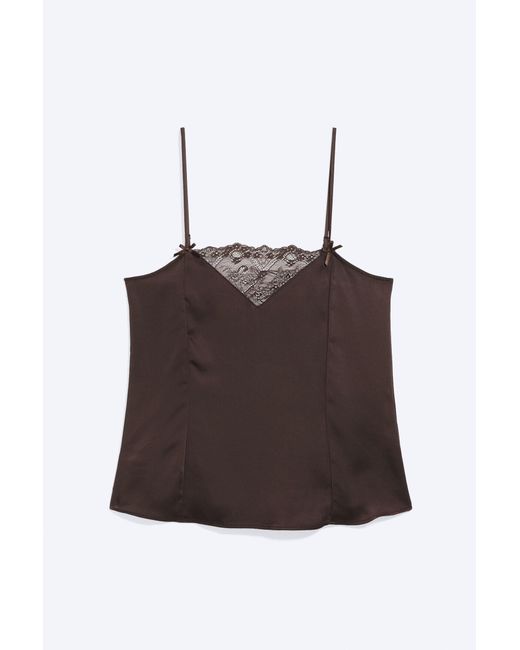 Monki Brown Satin Lace Top