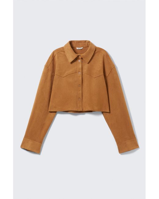 Monki White Cropped Faux Suede Western Shirt