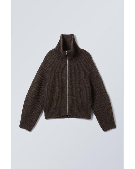 Weekday Black Rib-Knit Two-Way Zip Cardigan
