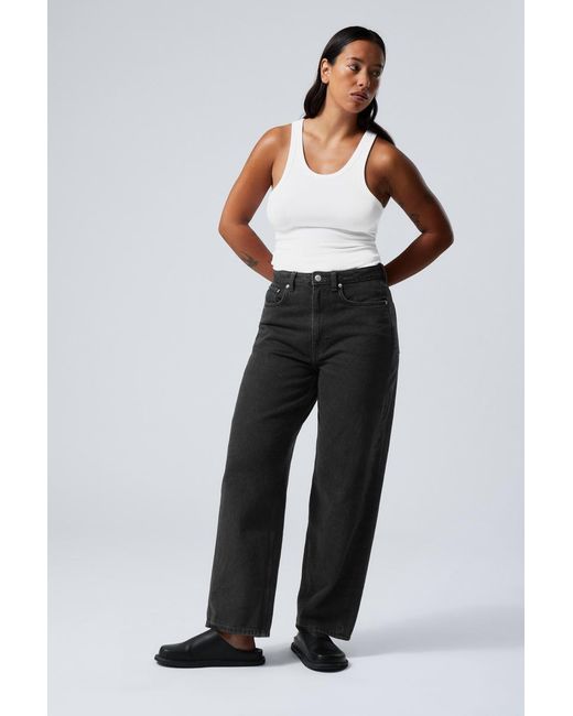 Weekday Black Halo Curve High Waisted Regular Wide Leg Jeans