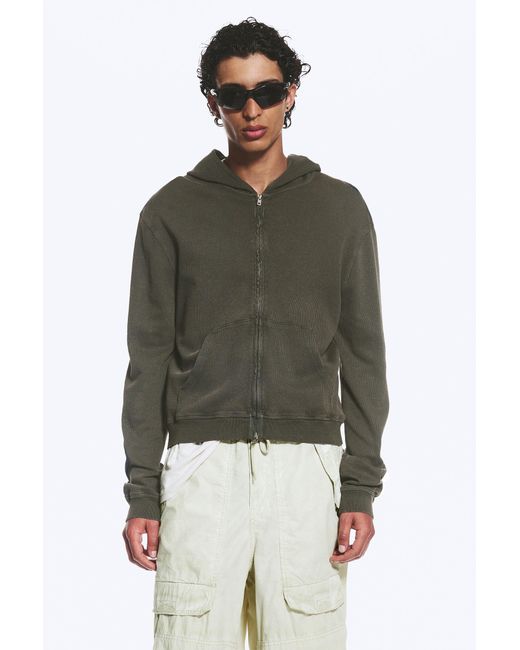 Weekday Green Shrunken Zip Hoodie for men