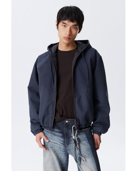 Weekday Blue Relaxed Hooded Bomber Jacket for men