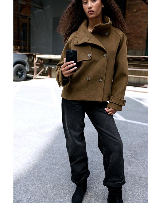 Monki Black Wool-Blend Funnel Neck Jacket