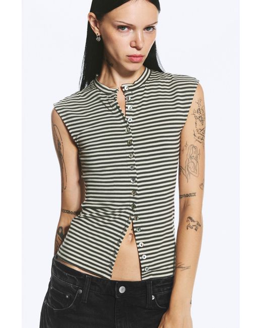 Weekday Black Pearl Button Up Top