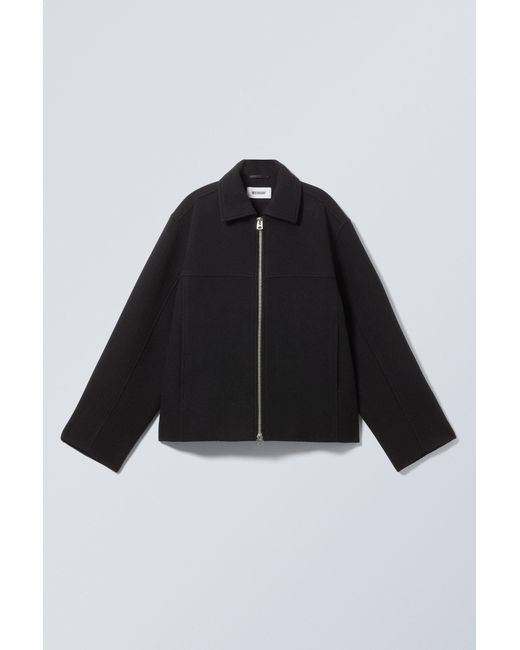 Weekday Black Structured Wool-Blend Zip Jacket