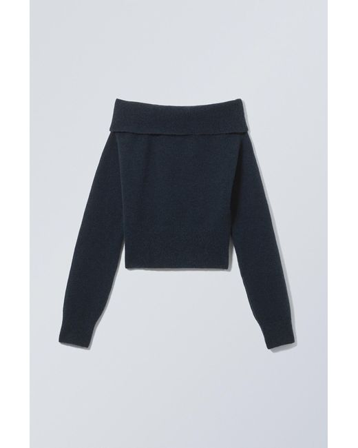 Weekday Blue Lolo Off Shoulder Sweater