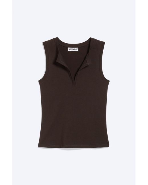 Weekday Brown Slim V-Neck Sleeveless Top