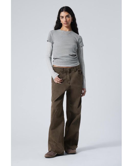 Weekday Brown Washed Wide-Leg Cotton Twill Trousers