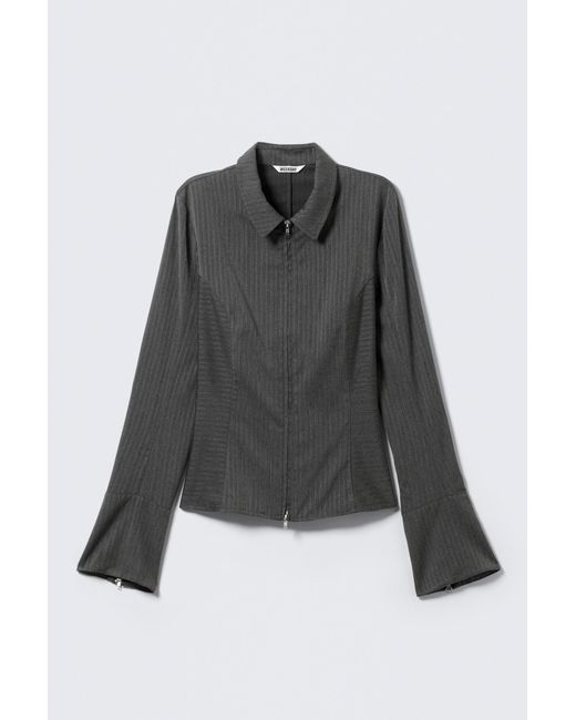 Weekday Black Long-Sleeved Fitted Zip Shirt