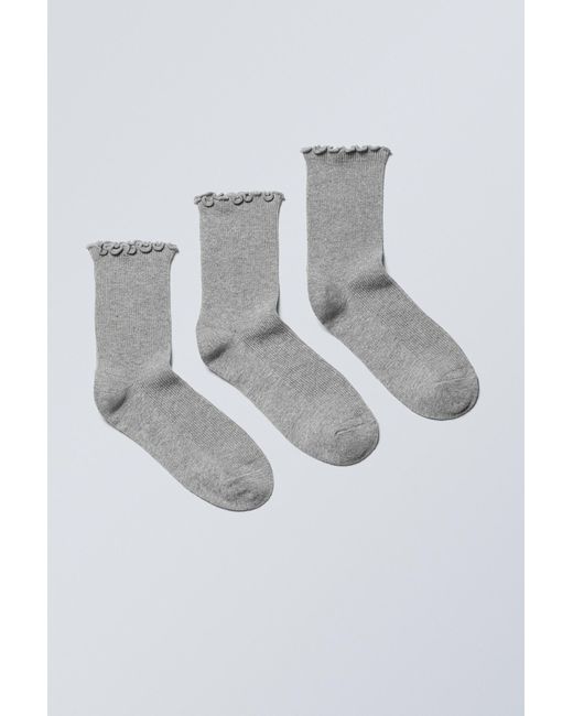 Weekday Gray 3-pack Frill Edge Socks