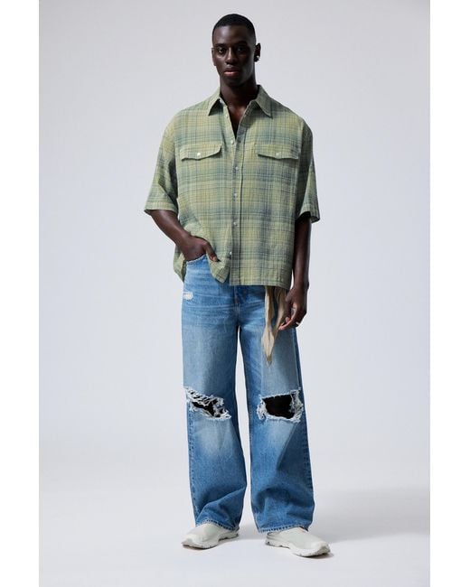 Weekday Green Oversized Checked Short Sleeve Shirt for men