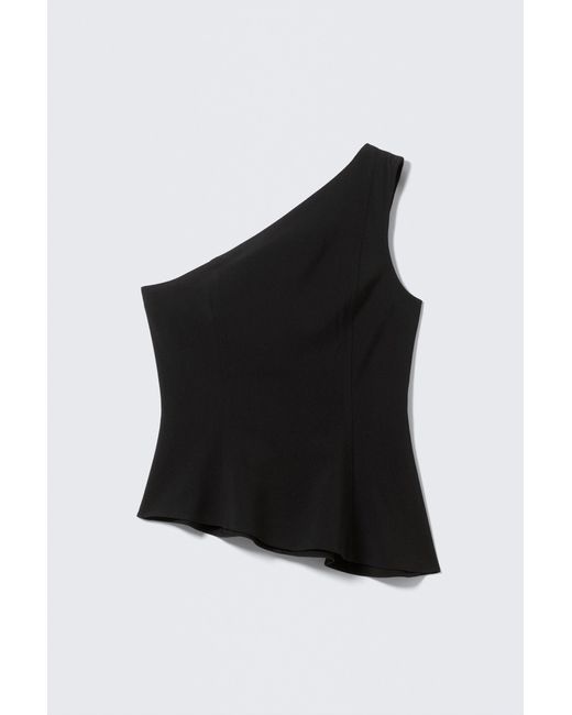 Weekday Black Asymmetric One-Shoulder Fitted Top