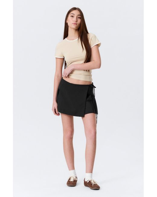 Monki Black Low Rise Pleated Mini Wrap Skirt
