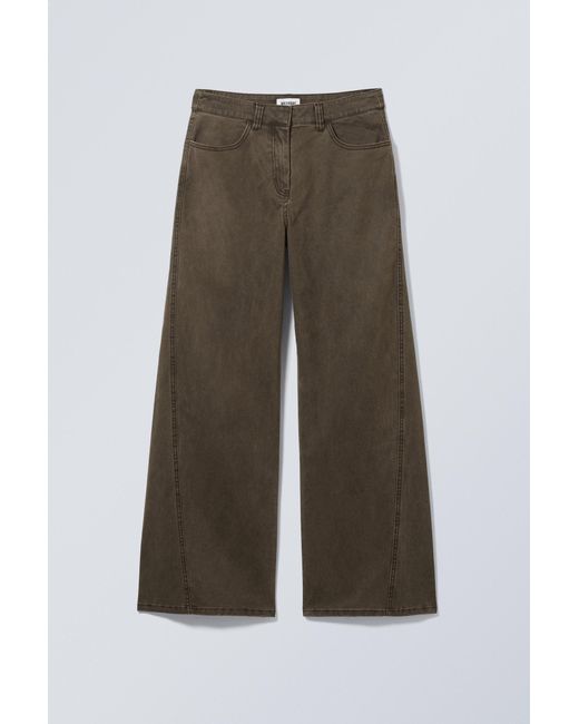 Weekday Brown Washed Wide-Leg Cotton Twill Trousers