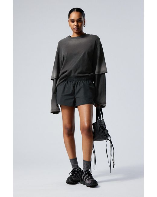 Weekday Black Sporty Nylon Mini Shorts