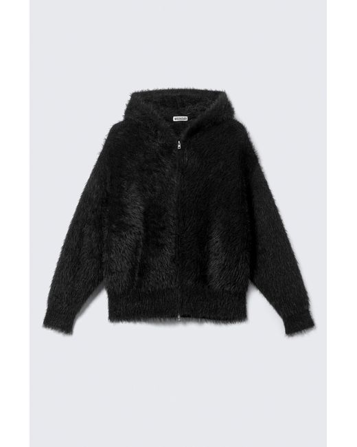 Weekday Black Boxy Knitted Hairy Zip Hoodie for men