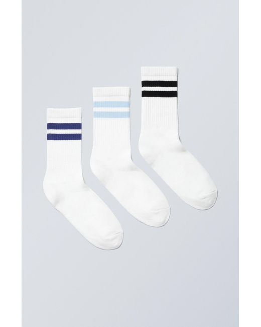 Weekday White 3-pack Sport Striped Socks