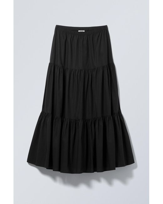 Weekday Black Tiered Maxi Poplin Skirt