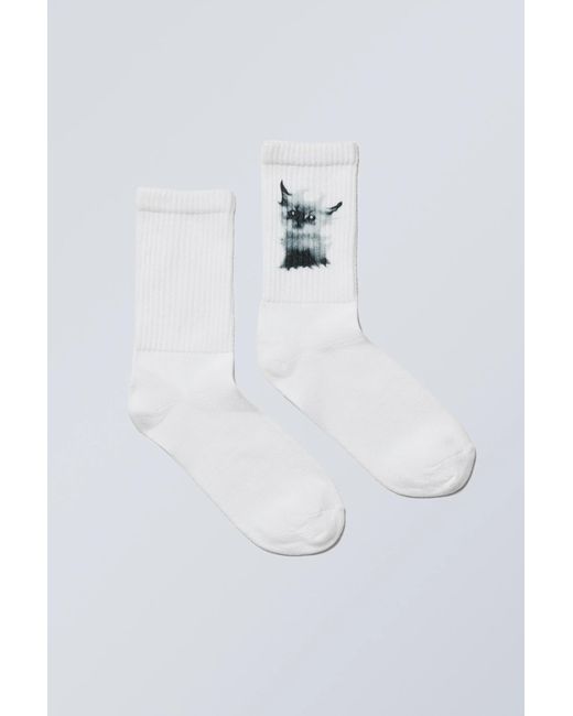 Weekday White Sport Printed Socks