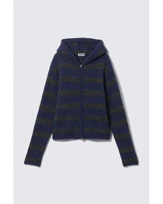 Weekday Blue Knitted Wool-Blend Zip Hoodie