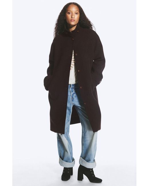 Monki Black Funnel Neck Wool Coat