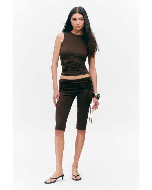 Monki Black Ruched Low Rise Capri Leggings