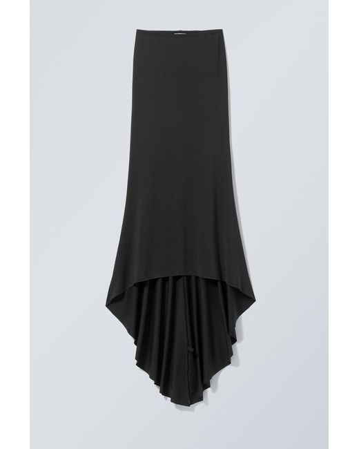 Weekday Black Long Asymmetric Drape Skirt