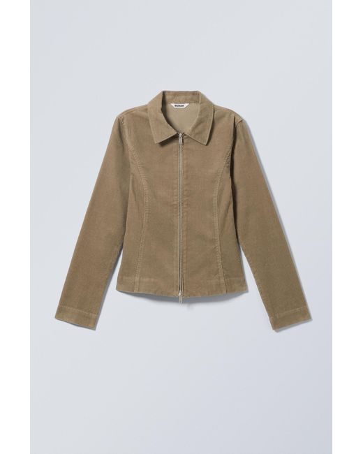 Weekday Blue Fitted Corduroy Zip-Up Jacket