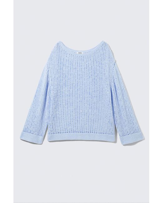 Monki Blue Loose Open-Knit Side Slit Sweater