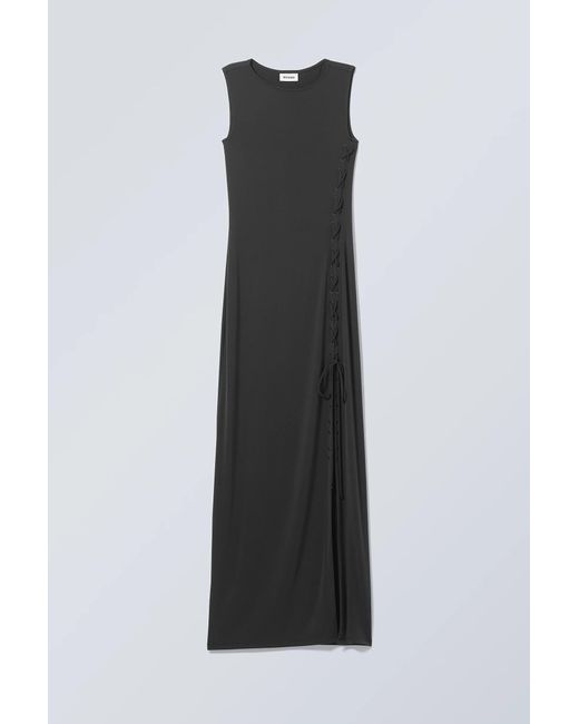 Weekday Black Ira Long Lace-up Dress